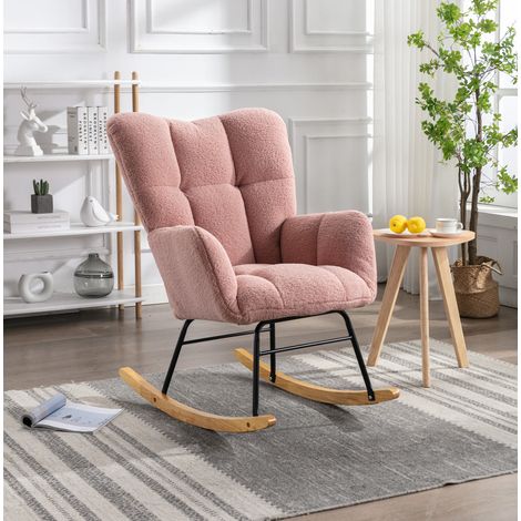 Poltrona a dondolo 80x70x95 cm in tessuto peluche rosa, facile da montare FloraGrace (1/5)