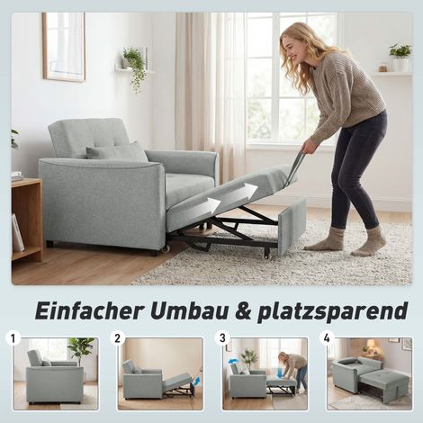 Canapé-lit convertible 3-en-1, fauteuil inclinable avec dossier ajustable, gris (1/4)