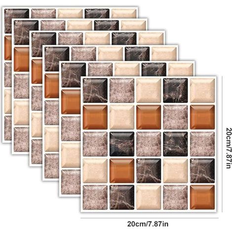 Stickers Carrelage 6PCS Auto Adhésif Autocollant Fond D'écran Étanche Autocollant Carreau Décor pour Cuisine Salle de Bâton Mosaïque Design de Carreaux de Ciment Mural Décoratif pour Salle de B (1/4)