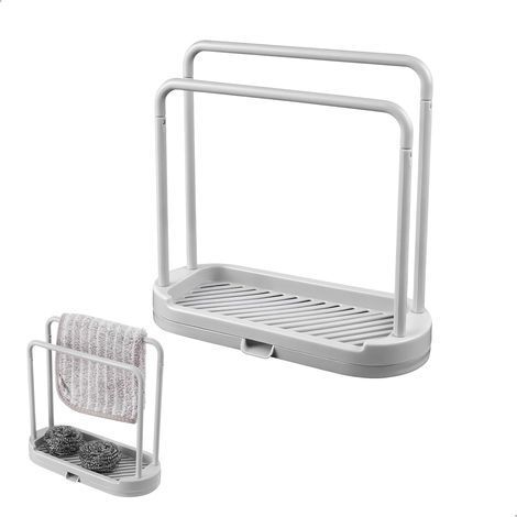 Rangement Produits Menagers, Porte Eponge Evier Cuisine, Support à 2 Tige Support Eponge Evier, Casiers et Supports de Cuisine pour Eponge, Brosse, Bouchon D'évier et Chiffon (1/5)