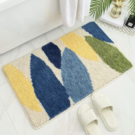 Tapis de salle de bain antidérapant, tapis de salle de bain feuille de forêt 45x65 cm, super doux et absorbant, lavable en machine, tapis de salle de bain en microfibre pour salle de bain, douche, cha