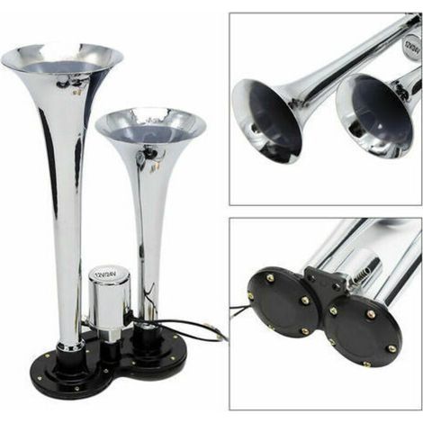 150 dB 12V/24V Universal-Doppelhorn-Chrom-Lufthupen-Lautsprecherset für Zug und Lkw (1/3)