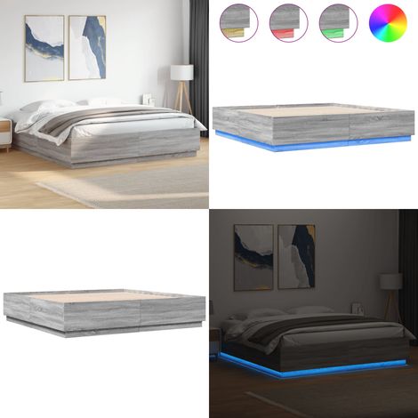 Bettgestell mit LED Grau Sonoma 200x200 cm Holzwerkstoff - Holzbettfassad - Bettrahmen - Doppelbett - LED Beleuchtung - Modernes Bett - Home & Living (1/5)