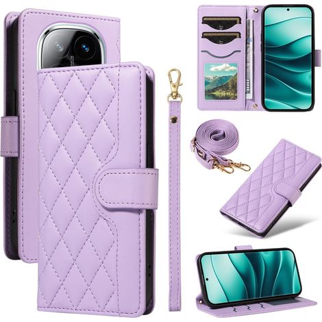 Funda tipo libro para Xiaomi Redmi Note 14 Pro 5G / Xiaomi Redmi Note 14 Pro+ 5G / Xiaomi Poco X7 5G, de piel con diseño de rombos, color morado. (1/5)