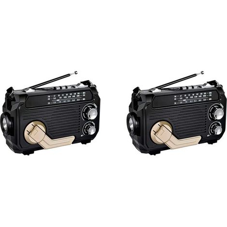 Kompatibel mit zwei solarbetriebenen FM/AM/SW-Radios, handbetriebenem Notfunkempfänger, 5,2-Zoll-Audioschnittstelle, unterstützt TF-Karte/USB, schwarz.