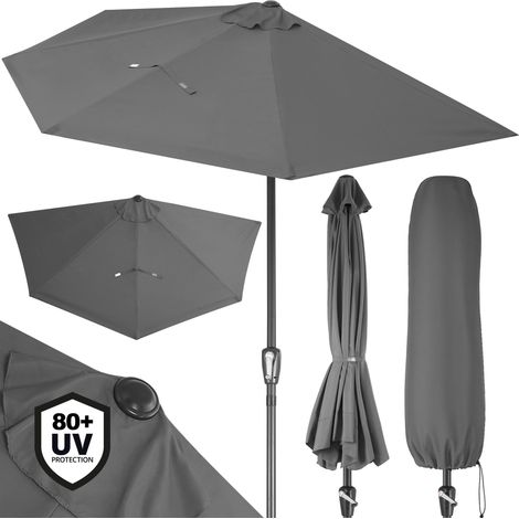 Kingsleeve Sonnenschirm Halbrund 2,7m Groß Kurbel UV-Schutz 80+ Balkon Terrasse Halbschirm Terrassenschirm Balkonschirm Halbrundschirm anthrazit (1/5)