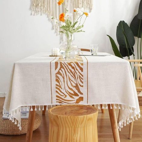 Nappe Carrée - LARGEIGHT - 140 x 140 cm - Anti-tache - Coton et Lin - Lavable (1/4)