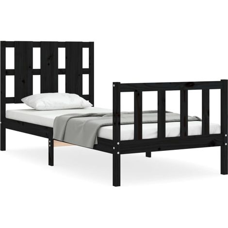 Maison Exclusive - Massivholzbett mit Kopfteil Schwarz