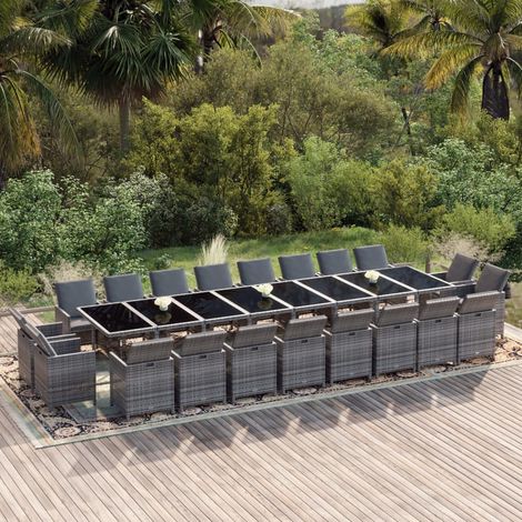 21-tlg. Garten-Essgruppe mit Kissen Poly Rattan Grau (1/5)