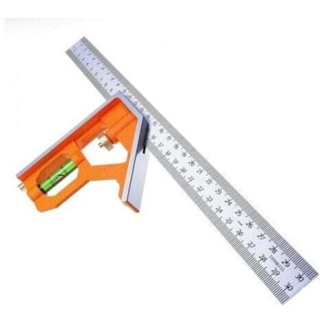 Équerre Combinée 300mm Métrique Équerre à Combinaison Universelle et Précise en Métal avec Butée et Outil de Traçage - Outil de Mesure Professionnel (1/4)