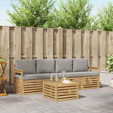 Teenpull – Outdoor-Sofagarnitur 5 Stk. Weiß und Hellgrau Polyester (1/5)