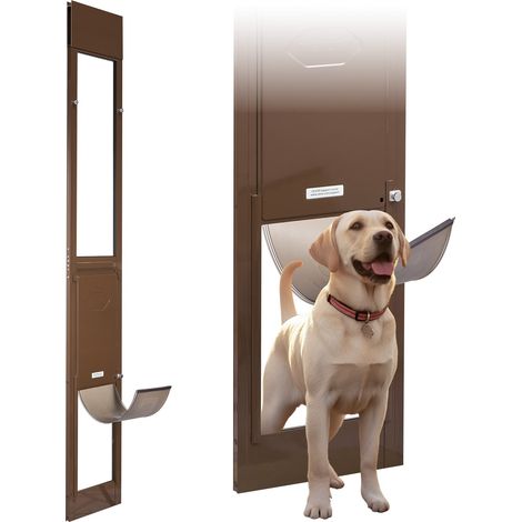 Chatière pour Chien et Chat pour Porte Coulissante en Verre, Porte pour Animaux de Compagnie Hauteur Réglable 1927-2040 mm, Trappe pour Chien avec Battant Taille L 260,4x412,8 mm, Cadre en Alu (1/5)