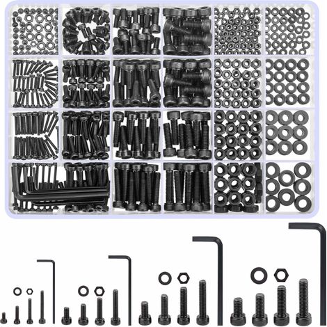1230 Pièces Boulon Vis M2 M3 M4 M5 Jeu de Vis et Écrous et Rondelles, Vis Boulon à Tête Hexagonale et Écrous, Vis a Six Pans Creux, Vis avec écrous Rondelles Assortiment Kit pour Auto (1/5)