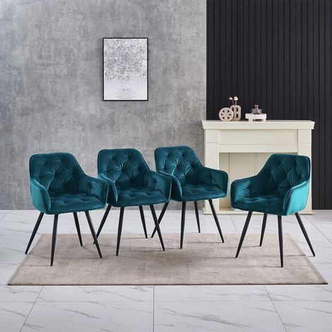 AINPECCA 4PCS Dining Chairs Velvet Padded Seat Metal Legs Kitchen Chair Home Office (Teal,4PCS)