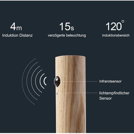 RHG LED-Nachtlicht aus Holz für den Innenbereich, batteriebetrieben, tragbare, kabellose, wiederaufladbare Induktions-Wandleuchte mit Magnet für Treppen, Flur, Haushalt (Braun) (1/4)