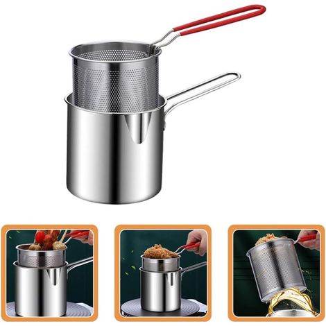 Friggitrice - acciaio inox - friggitrice - friggitrice per spiedini - con scolapasta - friggitrice - pentola multifunzionale, ideale per preparare piatti a casa o al ristorante. (1/5)