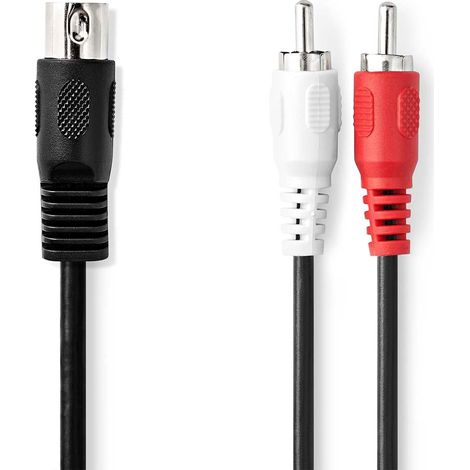 Cable de luz DIN  Conector DIN de 5 pines  2x RCA Hane  Níquel plateado  1,00m  Redondo  PVC  Negro  Etiqueta