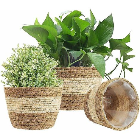 3pcs -s Panier De Jardinire En Jonc De Mer, 3 Taille Pot De Plante Tiss Couverture De Pots De Fleurs Panier De Rangement Conteneurs De Plantes Pou (1/5)