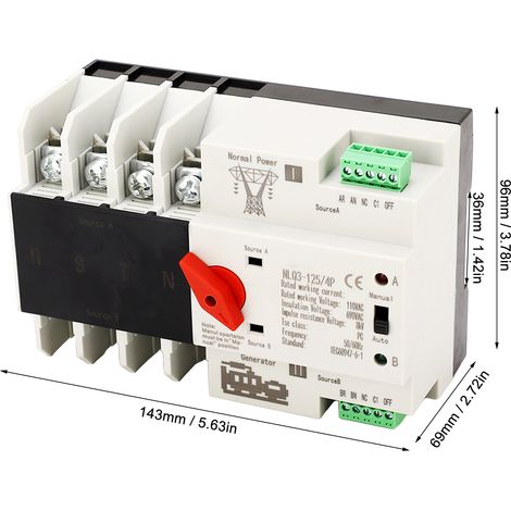 Commutateur de transfert de puissance double 4P, changement manuel automatique, montage sur Rail 35mm, AC110V 63A (1/5)