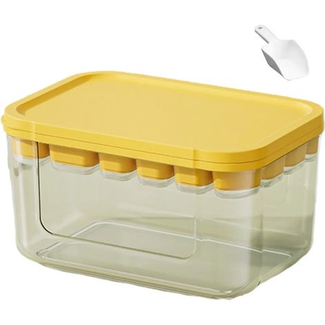 Bac à glaçons avec couvercle pour 22 glaçons, bac à glaçons, machine à glaçons, avec boîte de rangement pour glaçons + pelle à glaçons (jaune) (1/4)