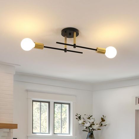 Plafoniera vintage E27 con 2 lampadine, adatta per soggiorno, camera da letto, sala da pranzo, ufficio (1/5)