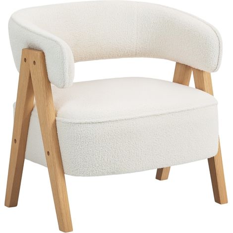 Sillón tapizado moderno blanco con patas de madera y estructura metálica HOMVRA (1/5)