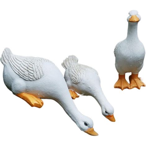 BomKra Una famiglia di tre anatre, ornamenti da giardino, decorazioni per esterni, scultura di oca in resina, statua per laghetto, decorazione per giardino delle fate, decorazioni con animali diverten