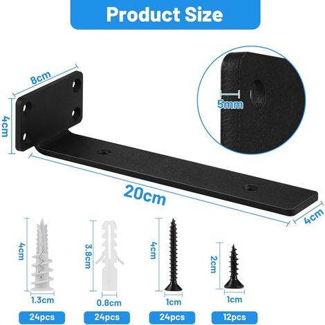 LALAGO 6pcs Equerre Etagere Murale Noire Métal Equerre Charge Lourde, Capacité de Charge 68 kg équerre étagère Invisible, Equerre Murale avec Vis Equerre Etagere (1/4)