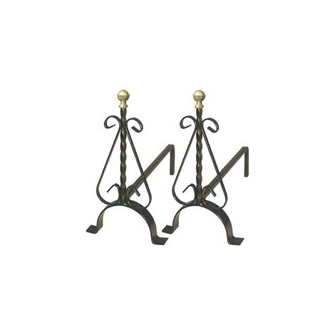 Chenets Torciglione avec boutons en laiton - cm.19x40x33h.