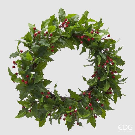 EDG Enzo De Gasperi Corona Natale Agrifoglio Bacche D 65 Cm Verde Rosso