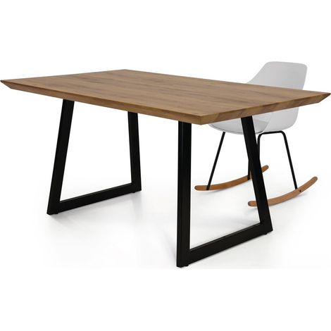 Tavolo di Design Fisso con Base in Metallo e Piano in Legno Sagomato  Dimensione Tavoli: 160 x 90