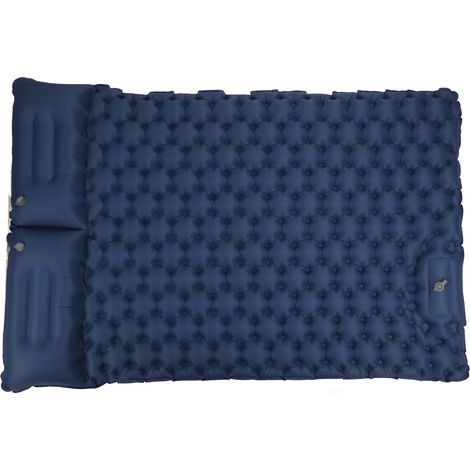 Matelas de camping gonflable double avec oreiller, design ergonomique, tapis de camping extérieur en nylon imperméable, bleu marine.