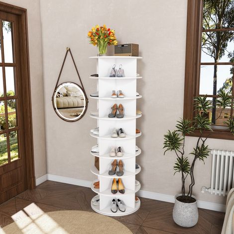 Étagère à chaussures pivotante 60x60x183,9 cm en PVC blanc, gain de place pour entrée FloraGrace (1/5)