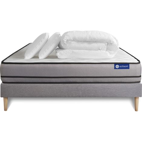 Ensemble matelas sommier Actiflex night 140 x 190 cm 2 oreillers et couette Ressorts ensachés - Couleur : Gris (1/5)