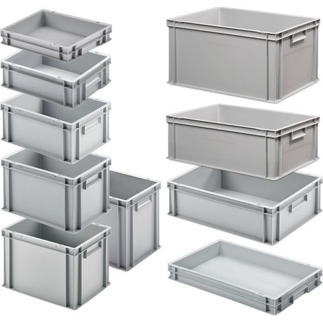 BRB Set mit 10 Eurobehältern in 10 versch. Größen/Höhen, 6x 400x300 / 4x 600x400 mm, grau