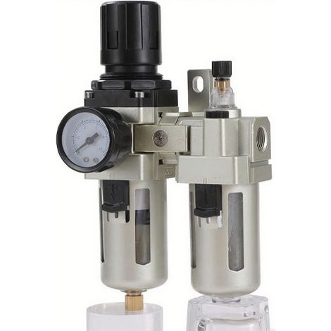Compresseur d'Air Filtre Régulateur 3/8" Industrielle Piège à Humidité de l'Eau Séparateur d'Huile Lubrificateur élimination (1/5)