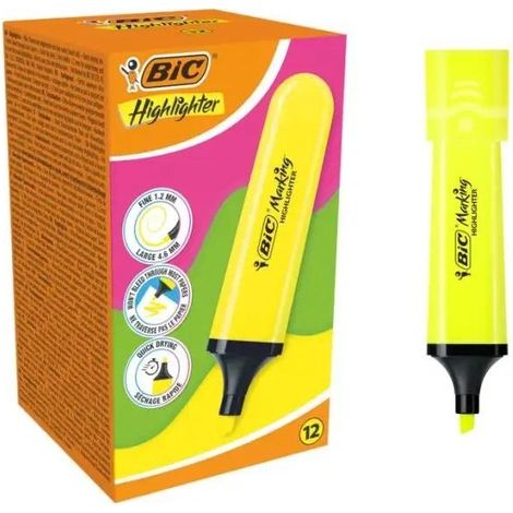 Rotuladores fluorescentes amarillo ne贸n BIC (12 unidades)