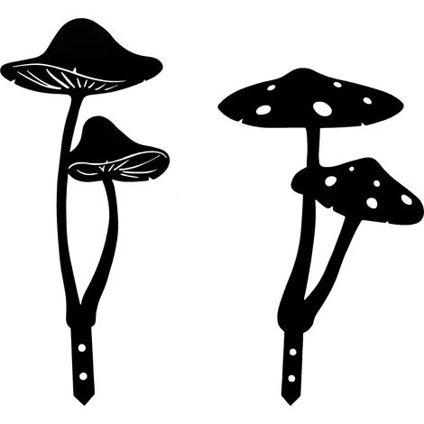 2 Stück Outdoor-Garten-Metall-Erdungsstecker, schwarze Pilz-Silhouette, Gartengras-Dekoration, Eisenhandwerk