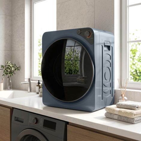 Sèche-linge compact bleu à évacuation 1000W charge 5kg cuve en acier inoxydable, 5 programmes de séchage adaptés aux grosses quantités de linge (1/5)