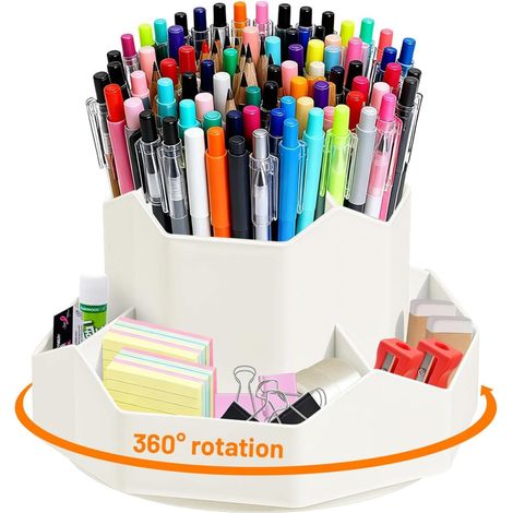 Porte‑stylo rotatif organiseur de bureau à 9 compartiments, rotation à 360°, rangement pratique pour fournitures (1/5)