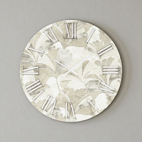 Orologio rotondo D60 cm in legno rivestito con parato e dettagli Argento JOSE (1/3)