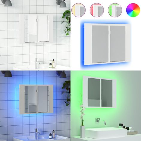 Armario espejo de baño con luz LED acrílico blanco 60x12x45 cm - Espejo con luz LED - Armario con espejo