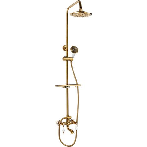 Colonne de douche rétro Silla, système de douche avec mitigeur réglable en hauteur, design vintage, Doré