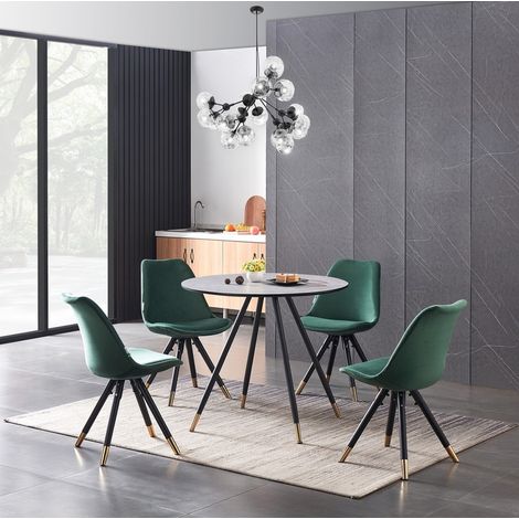 Dorchester LUX Sofia Dining Set - a Grey Wooden Dining Table and Set of 4 Green Velvet Dining Chairs - Dining Room Kitchen (1/5)