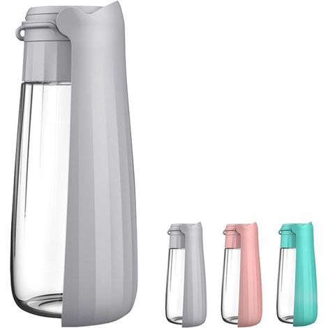 Botella de agua portátil para perros, 532 ml (19 oz), a prueba de fugas, con cuenco y vaso para beber, color gris (1/5)
