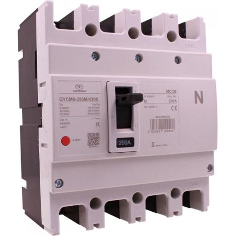 Interruttore Scatolato MCCB 4P 200A/250A 50kA, Magnetotermico Trifase AC 400V (200A)