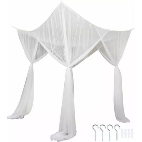 Cama cuadrada con dosel de poliéster, protección eficaz, 4 esquinas, duradera (blanca)