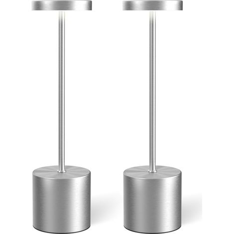 Set mit 2 wiederaufladbaren Tischlampen, tragbare LED-Schreibtischlampen, kabellose Tischlampen - dimmbare Beleuchtung in 3 Farben (silber)