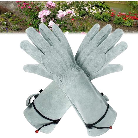 Gants de jardinage Gants de jardinage respirants : Gants pour rosiers, Gants respirants anti-épines Manchettes réglables, Gants de travail longs en cuir de vachette pour les tâches ménagères de jardin