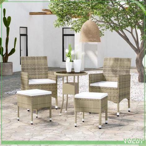 Salon de jardin - 3058470 - Beige résine tressée - Cadre acier enduit de poudre - Ensemble 5 pcs (1/5)